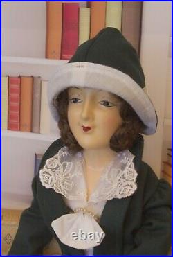 1920s Anita Bed Doll Brunette Green Wool Suit Antique German Boudoir Estate Doll