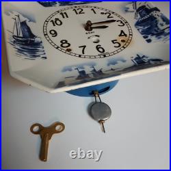 1920s Antique German Made Delft Clock Serviced Looks Great Excellent Time Keeper 1920s Antique German Made Delft Clock Serviced Looks Great Excellent Time Keeper