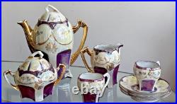 1920s Antique German Petite Tea Set Vintage Porcelain Purple Luster Germany