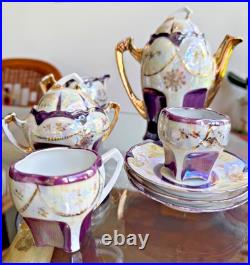 1920s Antique German Petite Tea Set Vintage Porcelain Purple Luster Germany