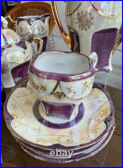 1920s Antique German Petite Tea Set Vintage Porcelain Purple Luster Germany