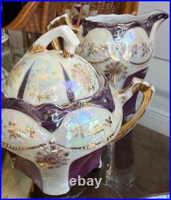 1920s Antique German Petite Tea Set Vintage Porcelain Purple Luster Germany