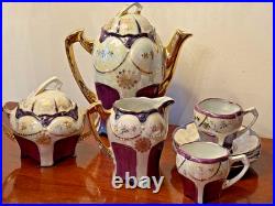 1920s Antique German Petite Tea Set Vintage Porcelain Purple Luster Germany