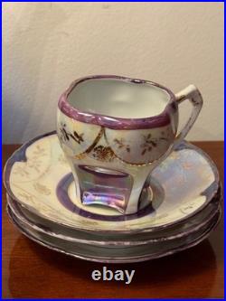 1920s Antique German Petite Tea Set Vintage Porcelain Purple Luster Germany
