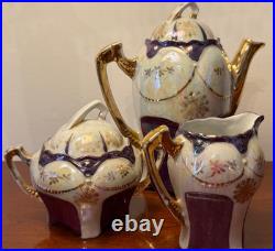 1920s Antique German Petite Tea Set Vintage Porcelain Purple Luster Germany
