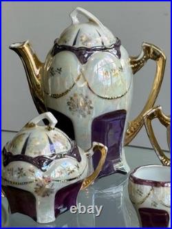 1920s Antique German Petite Tea Set Vintage Porcelain Purple Luster Germany