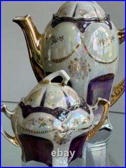 1920s Antique German Petite Tea Set Vintage Porcelain Purple Luster Germany