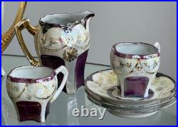 1920s Antique German Petite Tea Set Vintage Porcelain Purple Luster Germany