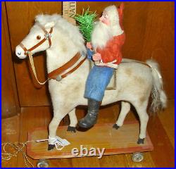 1920s Antique German SANTA Riding WHITE PULL HORSE Overall 13 EC 1920s Antique German SANTA Riding WHITE PULL HORSE Overall 13 EC