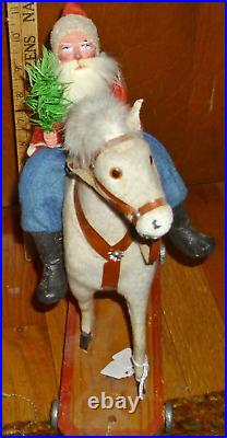 1920s Antique German SANTA Riding WHITE PULL HORSE Overall 13 EC 1920s Antique German SANTA Riding WHITE PULL HORSE Overall 13 EC