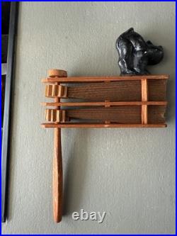 1920s GERMAN WOODEN BLACK CAT NOISE MAKER VINTAGE HALLOWEEN ANTIQUE