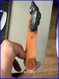 1920s GERMAN WOODEN BLACK CAT NOISE MAKER VINTAGE HALLOWEEN ANTIQUE