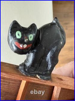 1920s GERMAN WOODEN BLACK CAT NOISE MAKER VINTAGE HALLOWEEN ANTIQUE