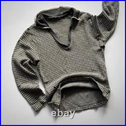 1930s Vintage Antique German'Pied-De-Poule' Thrashed Distressed Wool Sweater