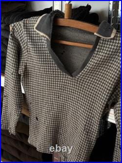 1930s Vintage Antique German'Pied-De-Poule' Thrashed Distressed Wool Sweater