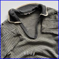 1930s Vintage Antique German'Pied-De-Poule' Thrashed Distressed Wool Sweater