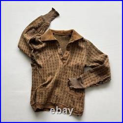 1930s Vintage Antique German Thrashed Distressed Worn Wool Knit Sweater