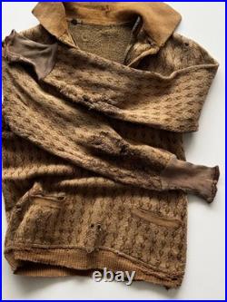 1930s Vintage Antique German Thrashed Distressed Worn Wool Knit Sweater