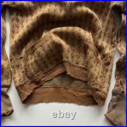 1930s Vintage Antique German Thrashed Distressed Worn Wool Knit Sweater