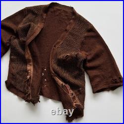 1930s Vintage Antique German Thrashed Worn Distressed Brown Wool Knit Cardigan
