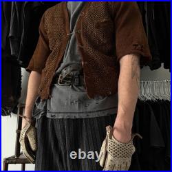 1930s Vintage Antique German Thrashed Worn Distressed Brown Wool Knit Cardigan