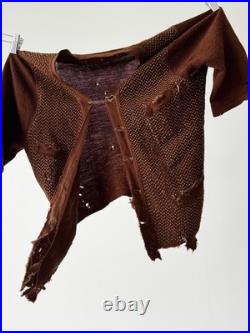1930s Vintage Antique German Thrashed Worn Distressed Brown Wool Knit Cardigan