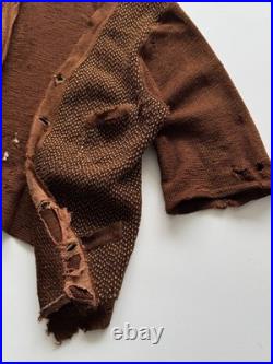 1930s Vintage Antique German Thrashed Worn Distressed Brown Wool Knit Cardigan