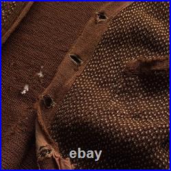 1930s Vintage Antique German Thrashed Worn Distressed Brown Wool Knit Cardigan