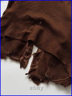 1930s Vintage Antique German Thrashed Worn Distressed Brown Wool Knit Cardigan
