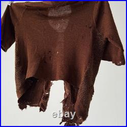 1930s Vintage Antique German Thrashed Worn Distressed Brown Wool Knit Cardigan