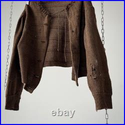 1930s Vintage Antique German Women's Thrashed Distressed Brown Wool Cardigan