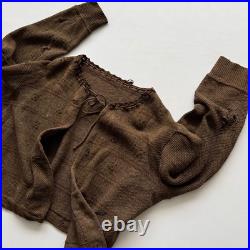 1930s Vintage Antique German Women's Thrashed Distressed Brown Wool Cardigan