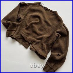 1930s Vintage Antique German Women's Thrashed Distressed Brown Wool Cardigan