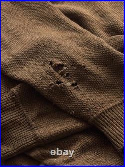 1930s Vintage Antique German Women's Thrashed Distressed Brown Wool Cardigan