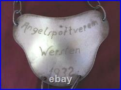 1936 Antique German Fishing Silver Chest Plaque Medal Award