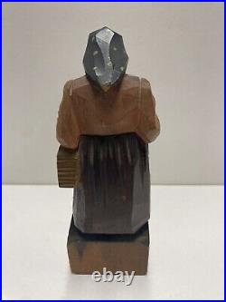 1938 German Carved Wood Woman With Bread Basket Vintage Antique