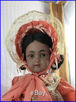 19 Antique German Bisque Head Black Doll S&H