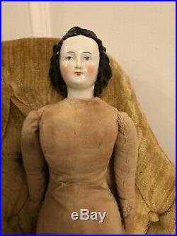 19 Very Rare Fancy Unusual Hairstyle Ca 1870 Antique German China Lady Doll