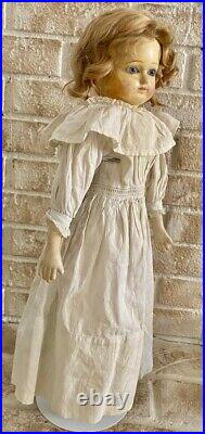 19th C German Paper Mache Schilling Doll Cloth & Kid Leather Body 21 Turn Head