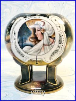 #1 Antique German Royal Bonn Portrait 6 Vase Hand Painted Victorian 4 Legs