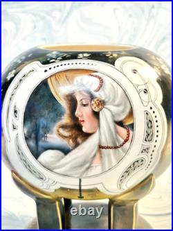 #1 Antique German Royal Bonn Portrait 6 Vase Hand Painted Victorian 4 Legs