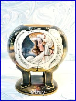 #1 Antique German Royal Bonn Portrait 6 Vase Hand Painted Victorian 4 Legs