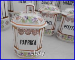 20 pc Antique German canister set pansies floral gold vintage