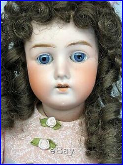 23 Antique German Bisque Doll B4 Ball Jointed Body Adorable Brunette Blue Eyes