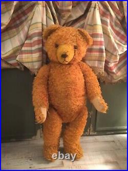 25 ANTIQUE 1930s GERMAN ORANGE ARTIFICIAL SILK TEDDY BEAR (one of two brothers)