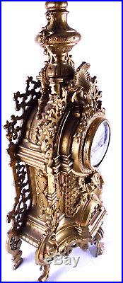 25 Vtg Antique Ornate Brass Franz Hermle Italian German Working Mantle Clock
