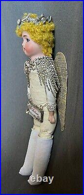 #264 ASSEMBLAGE Alter Art 14 German Antique Bisque Doll Kid Body ANGEL Jeweled