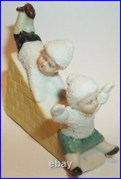 2 Antique German Bisque Snowbabies on a Sliding Board Christmas Snowbaby