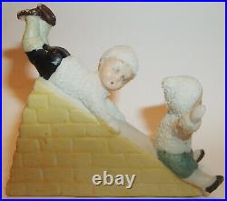 2 Antique German Bisque Snowbabies on a Sliding Board Christmas Snowbaby