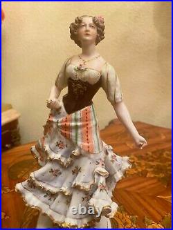 2 Vintage German Dresden Volkstedt Rudolstadt Porcelain Ladies Figure Figurines